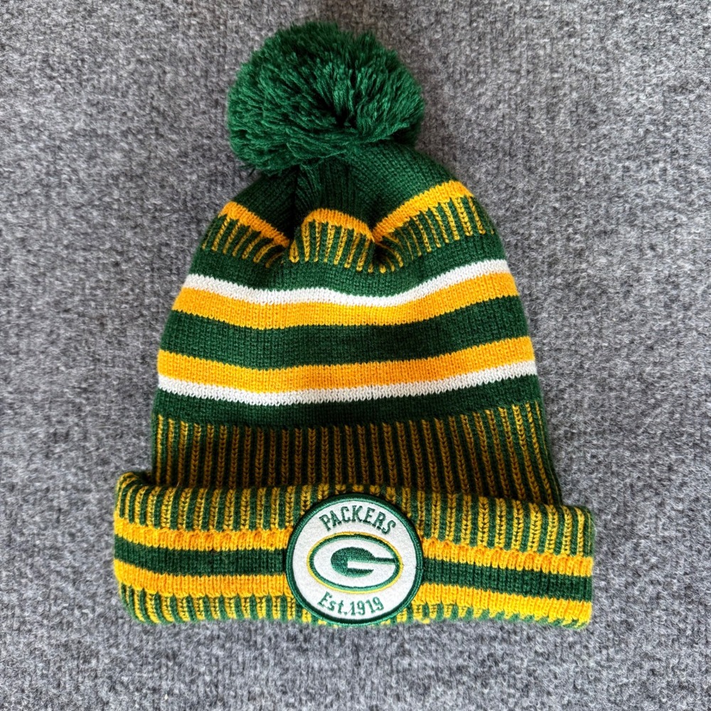 Green Bay Packers New Era NFL Knit Beanie Hat Pom Winter‎ Cap OSFM Football